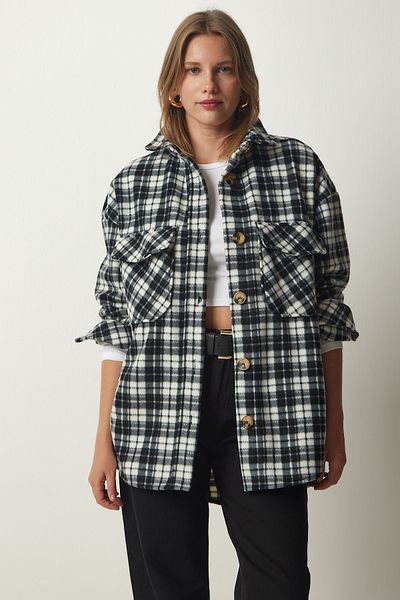 Happiness İstanbul Women's Smoked Lumberjack Fleece Shirt Jacket UB00122