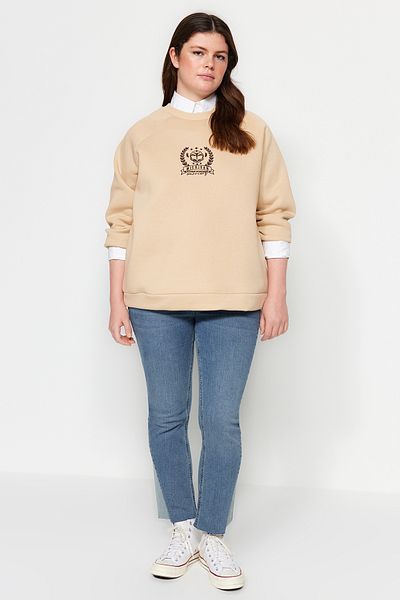 Trendyol Curve Plus Size Embroidery Detailed Fleece Sweatshirt - Tbbaw24Ao00021