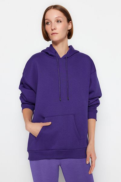 Trendyol Collection Lila, dickes Fleece innen, Oversize/weite Passform, Basic-Sweatshirt mit Kapuze, TWOAW24SW00103