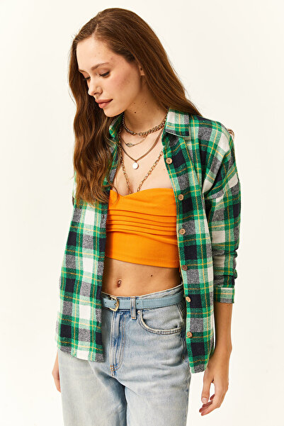 Olalook Women's Green Yellow Plaid Lumberjack Shirt