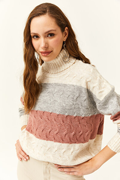 Olalook Pulover de damă din tricotaje cu textura moale, cu dungi din piatră