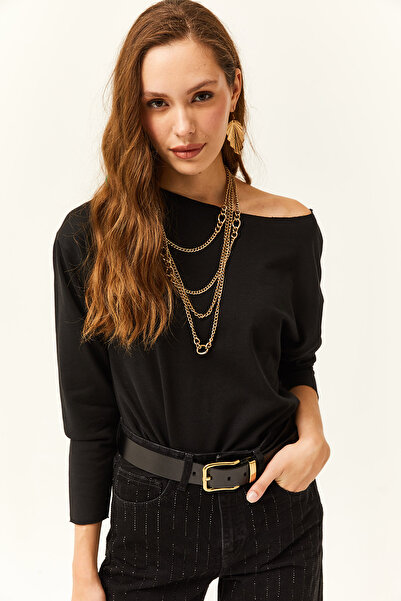 Olalook Dámská tenká mikina s černým špinavým límcem s potiskem s měkkou texturou