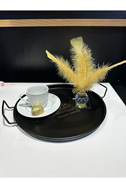 Lapidaria صينية ديكور على الطراز الريفي باللون الأسود بحواف ذهبية مقاس 25 سم