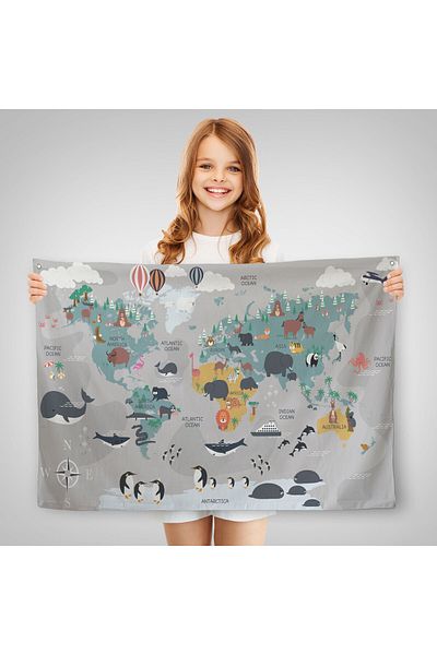 Harita Sepeti Wall Cloth Children's Room World Map Quality Canvas Wall Tapestry-4045