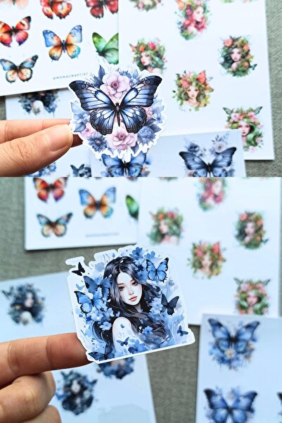 Mona Craftist مجموعة ملصقات فتاة الفراشة مكونة من 4 أوراق مكونة من 34 قطعة من...
