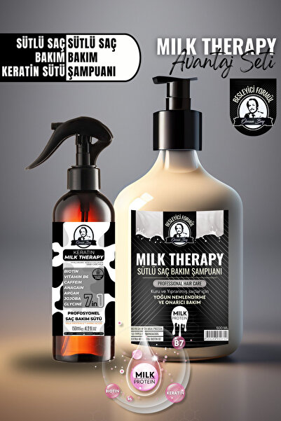 Özcan Bey Milk Therapy Avantaj Seti Sütlü Milk Saç Şampuanı 500ml ve Sütlü Saç Bakım Keratin Fön Sütü 150ml