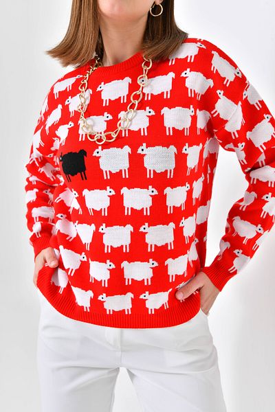 VOLT CLOTHİNG Women's Self-Patterned Crew Neck Knitwear Sweater