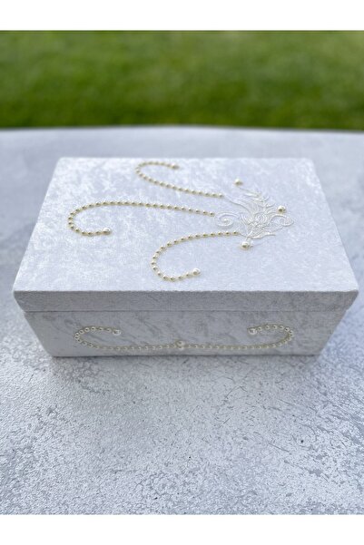 Nima Çeyiz Sandık Incili Desenli Beyaz Gelin Çeyiz Makyaj Sandığı Söz Nişan Ç...