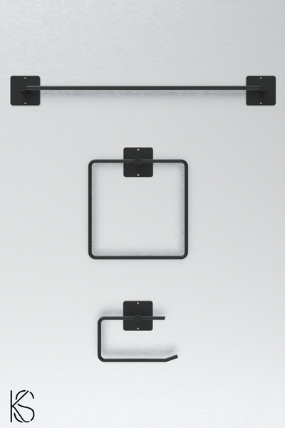 KILINÇ STORE Yapışkanlı Siyah Uzun Havlu Askısı Kare Havluluk Havlu Askısı WC...