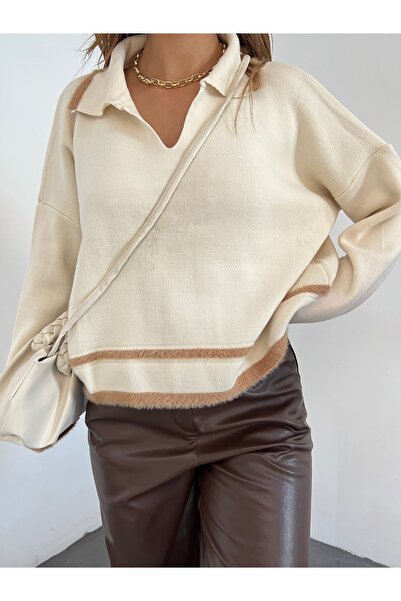 Jose Clothing Γυναικείο πουλόβερ με μακρυμάνικο μαλακό πλεκτό με αντίθεση με λαιμόκοψη πόλο