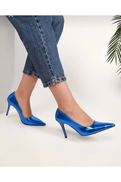 Leyna Women's Saks Blue Stiletto Classic Heeled Shoes