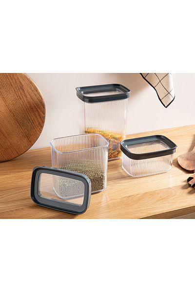 English Home Hngds Home Boston Plastic 3-Piece Rectangular Food Container 700 + 1500 + 2000 ml Anthracite Sdgnh 1034239
