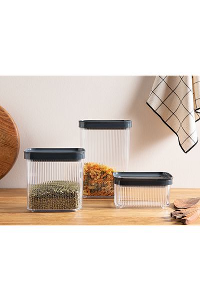 English Home Hngds Home Boston Plastic 3-Piece Rectangular Food Container 700 + 1500 + 2000 ml Anthracite Sdgnh 1034239