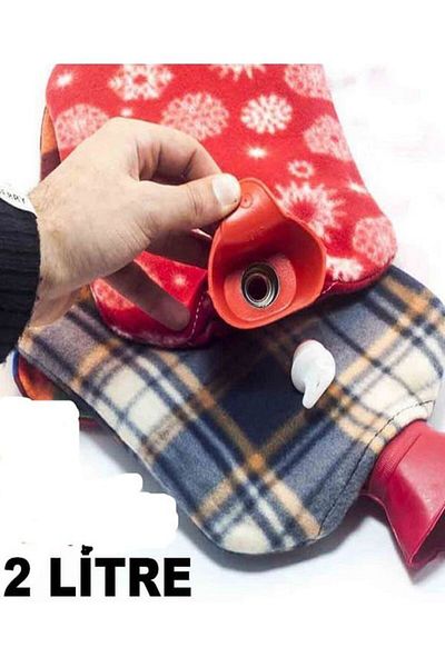 mrtbilisim Fleece Covered Warm Hand Foot Water Bag Warmer Compress 2 Liter Warm Water Bag Fabric Covered Bag