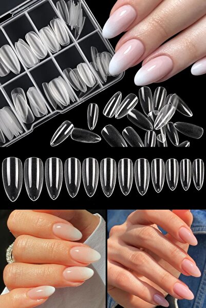 H&E LUXURY DESIGN Yeni Nesil Jel Destekli Şeffaf Badem Tırnak 100 Adet