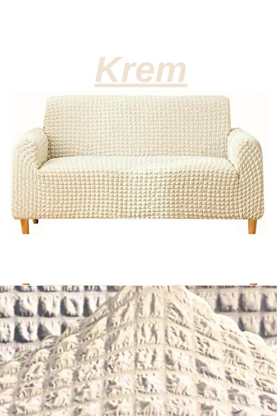 ELHOŞ Bürümcük 3kişilik Koltuk Örtüsü Boydan Eteksiz Streç Esnek lastikli Çekyat Kanepe Kılıfı