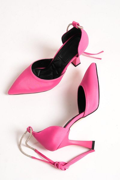 Modabuymus Pantofi rochii de seara cu toc, cu piatra la glezna fucsia lucioasa