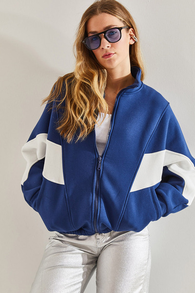 Bianco Lucci Women's Three Thread Zippered Cardigan