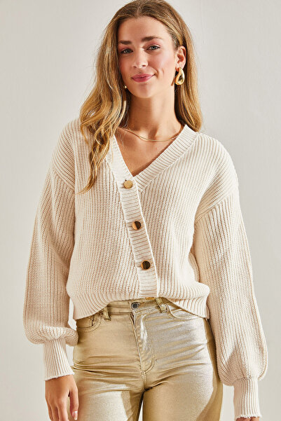 Bianco Lucci Women's Double Breasted Collar Buttoned Cardigan