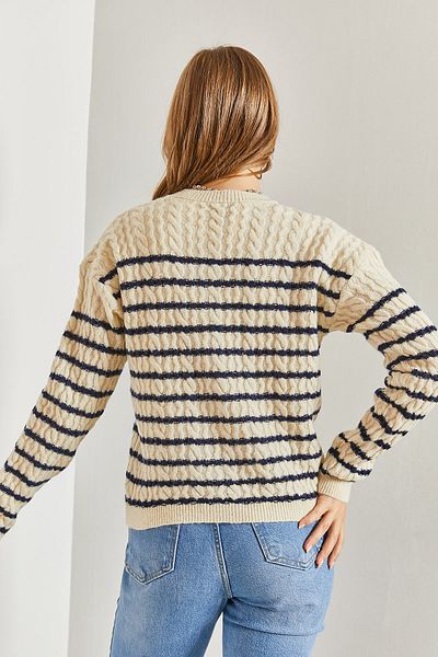 Bianco Lucci Damen-Cardigan aus geflochtenem, gestreiftem Strick