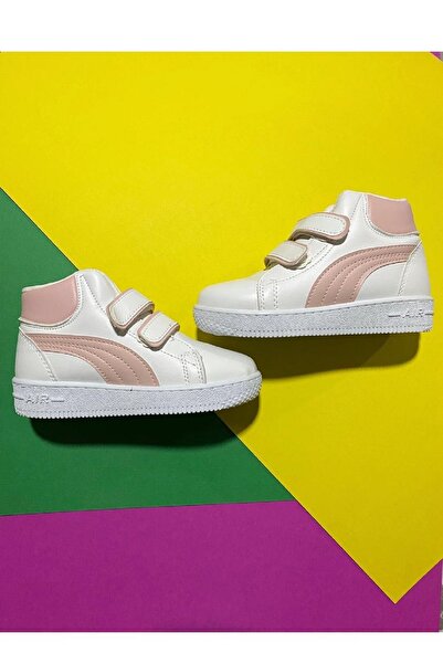 Amanal Kız Çocuk Cırt Cırtlı Dikişli Kışlık Bot Modeli - Beyaz Pudra