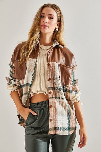 Bianco Lucci Women's Leather and Stone Detailed Stash Jacket