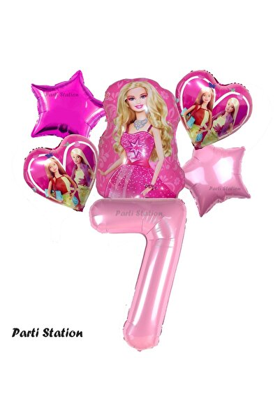 Parti Station Barbie Folyo Balon Set Barbie Kalp Pembe 7 Yaş Balon Set Barbie...