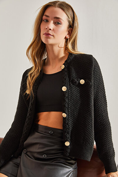 Bianco Lucci Women's Braided Buttoned Knitwear Cardigan
