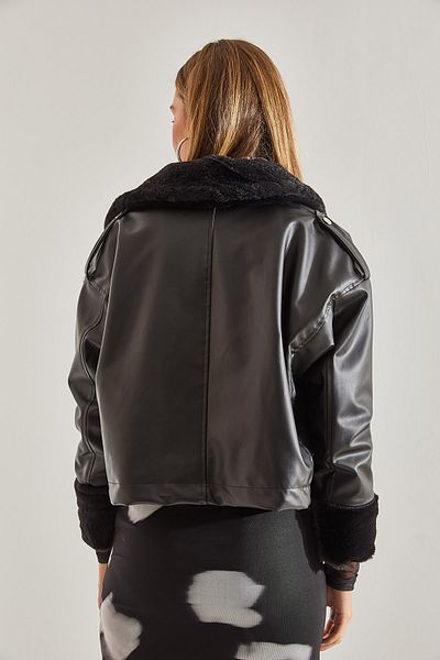 Bianco Lucci Women's Bellows Pocket Leather Coat