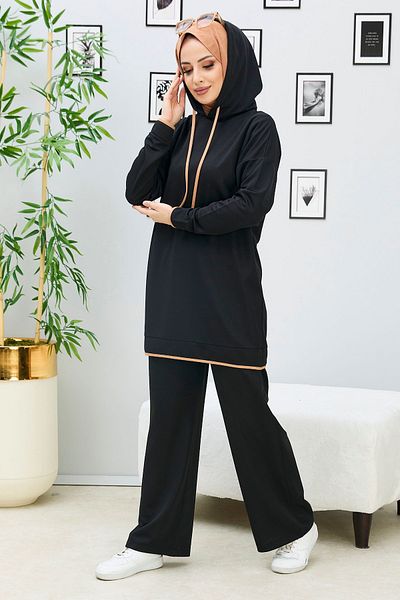 TOFİSA 13027-Black Tunic+Pants