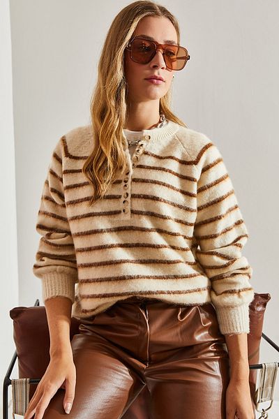 Bianco Lucci Charmed gestreifter Strickpullover mit 11 Knöpfen für Damen