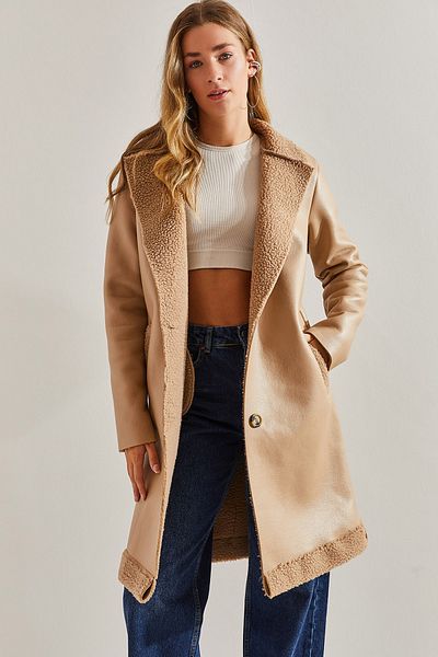 Bianco Lucci Damen-Ledermantel mit Knöpfen
