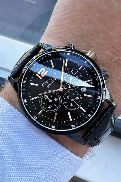Ferrucci Men's Black Leather Band 3 ATM Waterproof Wrist Watch - Gift Bracelet GFRE2032C4