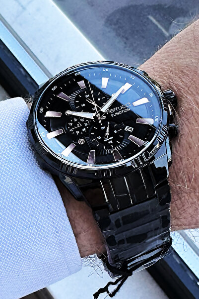 Ferrucci Function Erkek Kol Saati 3 Atm Su Geçirmez Siyah Renk Çelik Kordon + Bileklik FRE2039C4