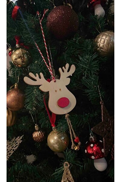 Denseden زينة شجرة عيد الميلاد الخشبية مع شكل رأس غزال 4 قطع