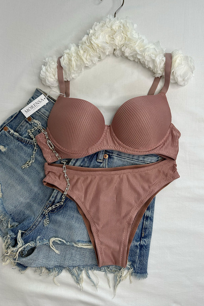 Morensa Βασικό μοτίβο Underwire Push up Σετ σουτιέν σε σκόνη