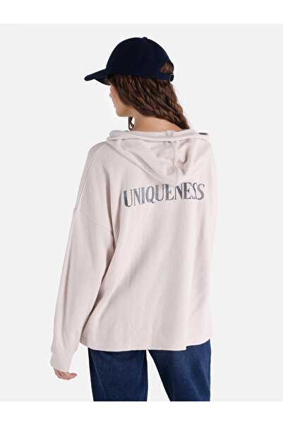 Colin's Ecru Women's Long Sleeve T-Shirt - Regular Fit, Printed and Hooded