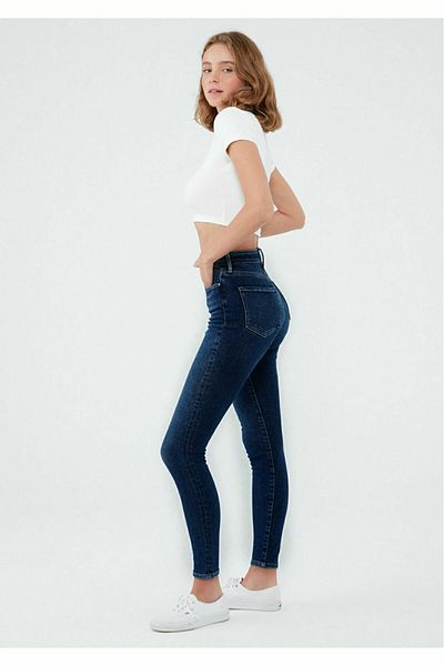 ButikDina Women's Blue High Waist Narrow Leg Skinny Lycra Jeans