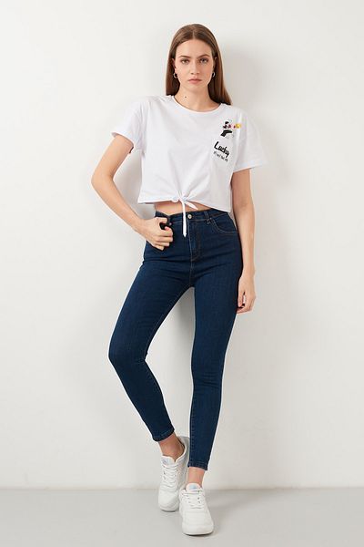 ButikDina Blugi de damă skinny lycra cu talie înaltă albastră - până la gleznă