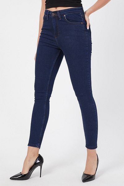 ButikDina Milena Dark Blue High Waist Slim-fit Trousers