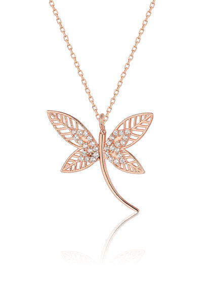 Zanaatsilver 925 ayar Gümüş Zirkon taşlı Rose Yusufçuk kolye