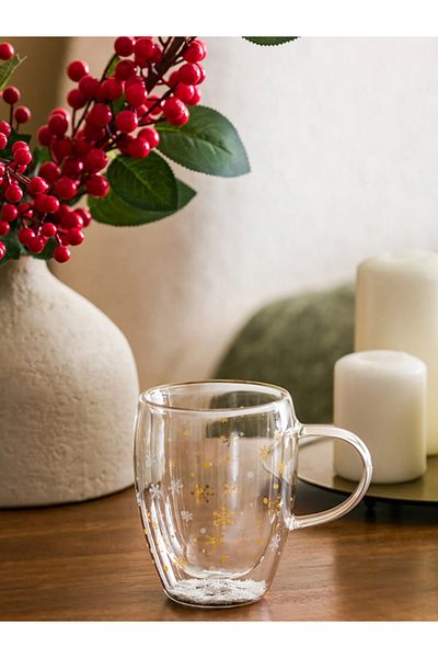 LC Waikiki Snowflake Inside Double Glass Glass 350 Ml Mug