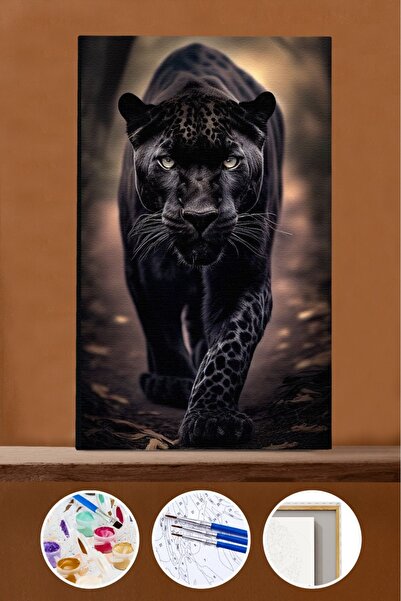 kendinyaphobi Sayılarla Boyama Seti Çerçeveli Kasnaklı Panter 1 40 x 50 cm