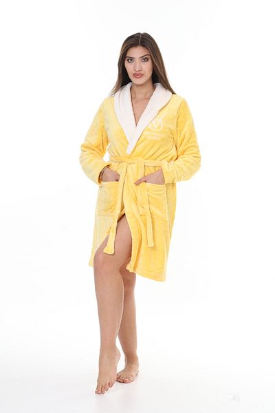 mervemoda Γυναικείο κίτρινο εξαιρετικά μαλακό γιακά σάλι άνετο φόρεμα υψηλής ποιότητας