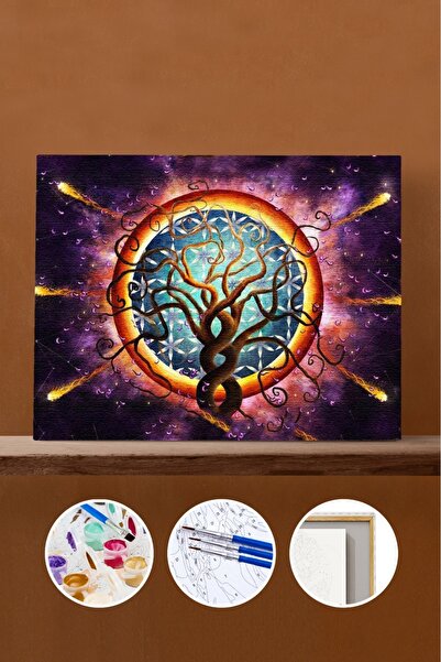 kendinyaphobi Sayılarla Boyama Seti Çerçeveli Kasnaklı Yaşam Ağacı 2 40 x 50 cm