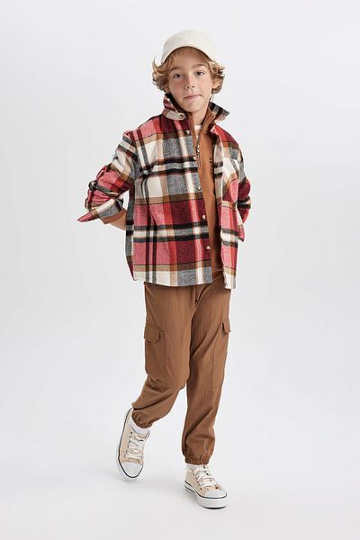 DeFacto Boy Oversize Wide Fit Checkered Flannel Long Sleeve Shirt W5266A623Wn