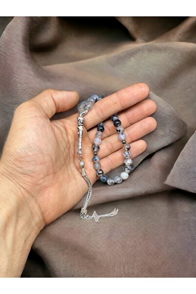 Mıçı Ροζάριο από φυσική πέτρα λευκού αχάτη με νήματα 8 χιλιοστών