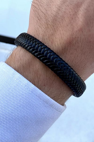 TAKIPORT Luxury Black Men's Leather Bracelet