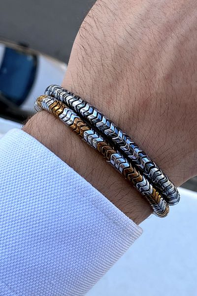 TAKIPORT Luxury Men's Steel Bracelet Set