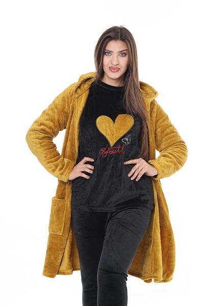 mervemoda Women's 3-piece set velvet dressing gown ultra welsoft high quality fabric